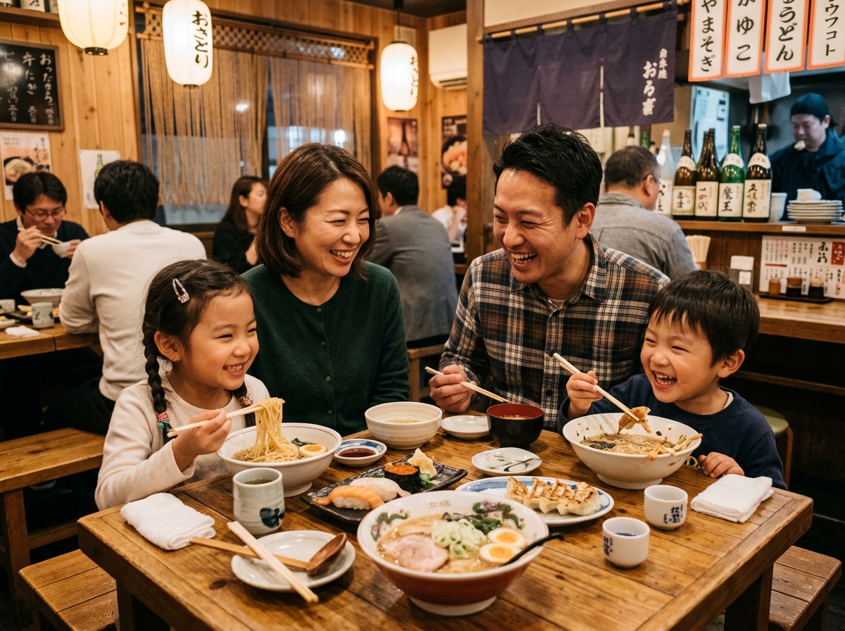 Happy family dining together at Saffron Sips
